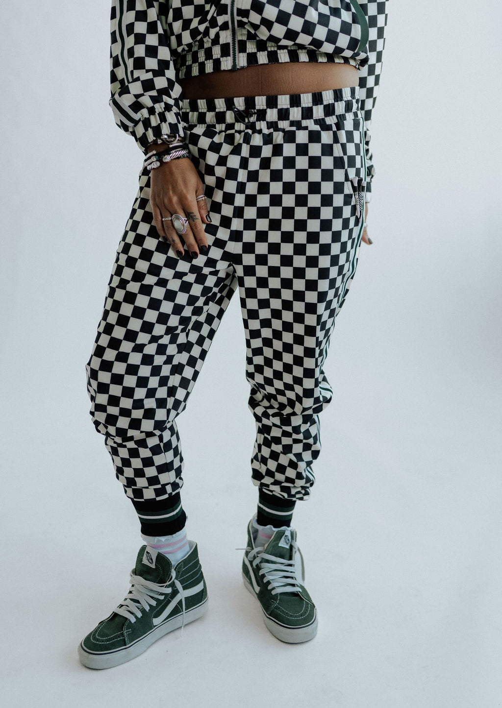 Chequered joggers online