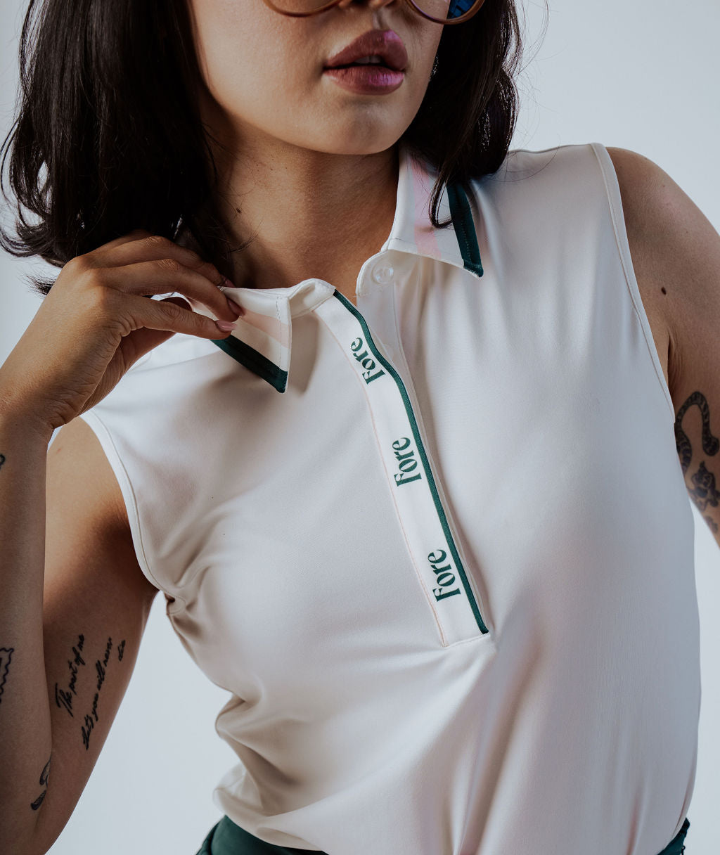 Moore Polo - White w/Pink &amp; Green Stripes