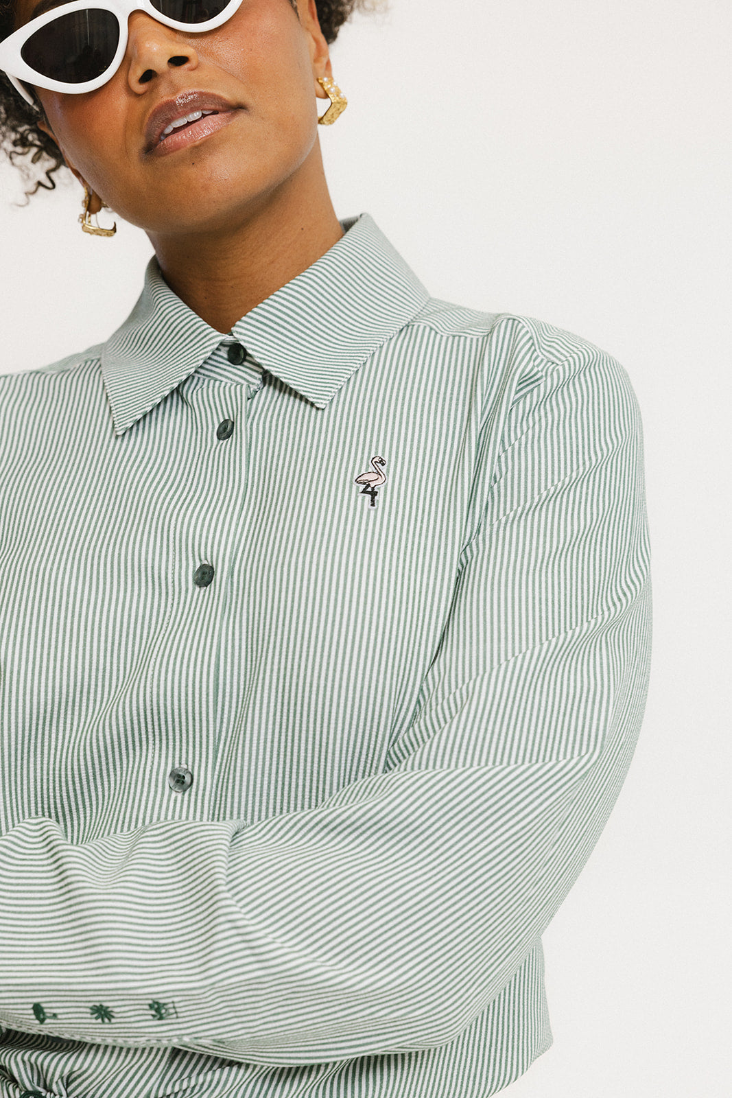 Victoria Button Up - Green Stripe