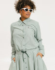 Victoria Button Up - Green Stripe