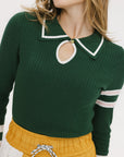 Alice Ribbed Keyhole Polo - Green